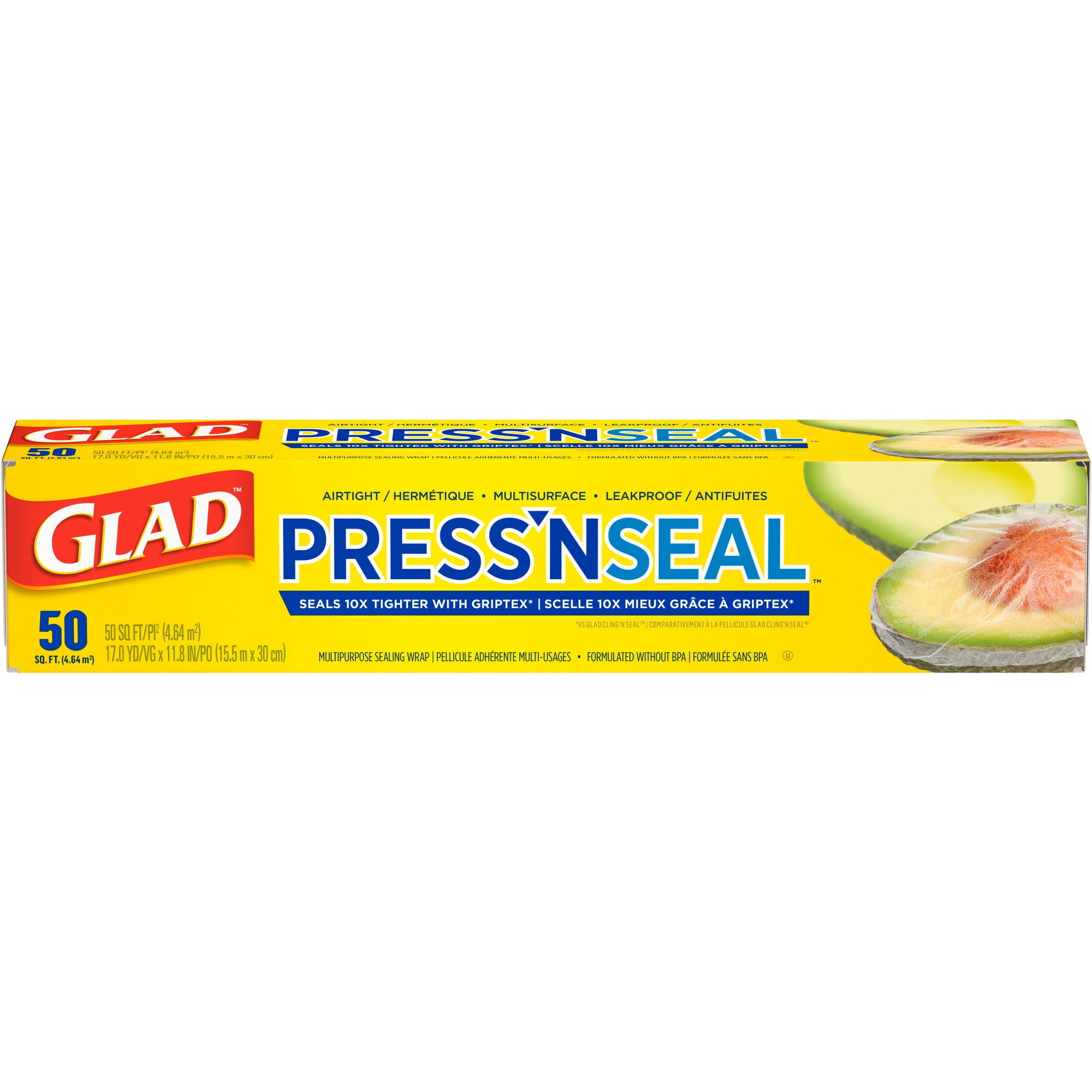 (12 pack) Glad Press'N Seal Multipurpose Sealing Food Wrap, 50 sq ft Roll