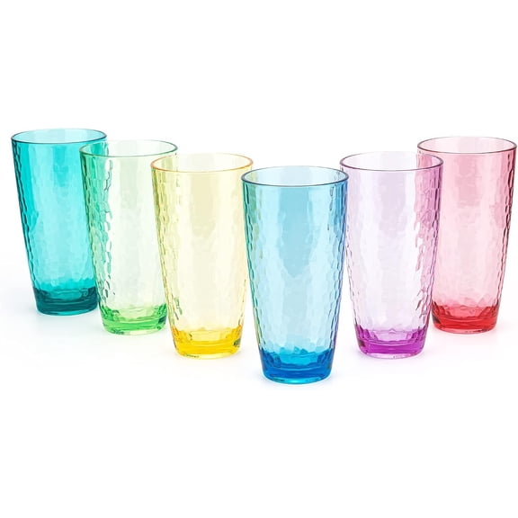 Hammered 26-ounce Plastic Tumbler Glasses, set of 6 Multicolor