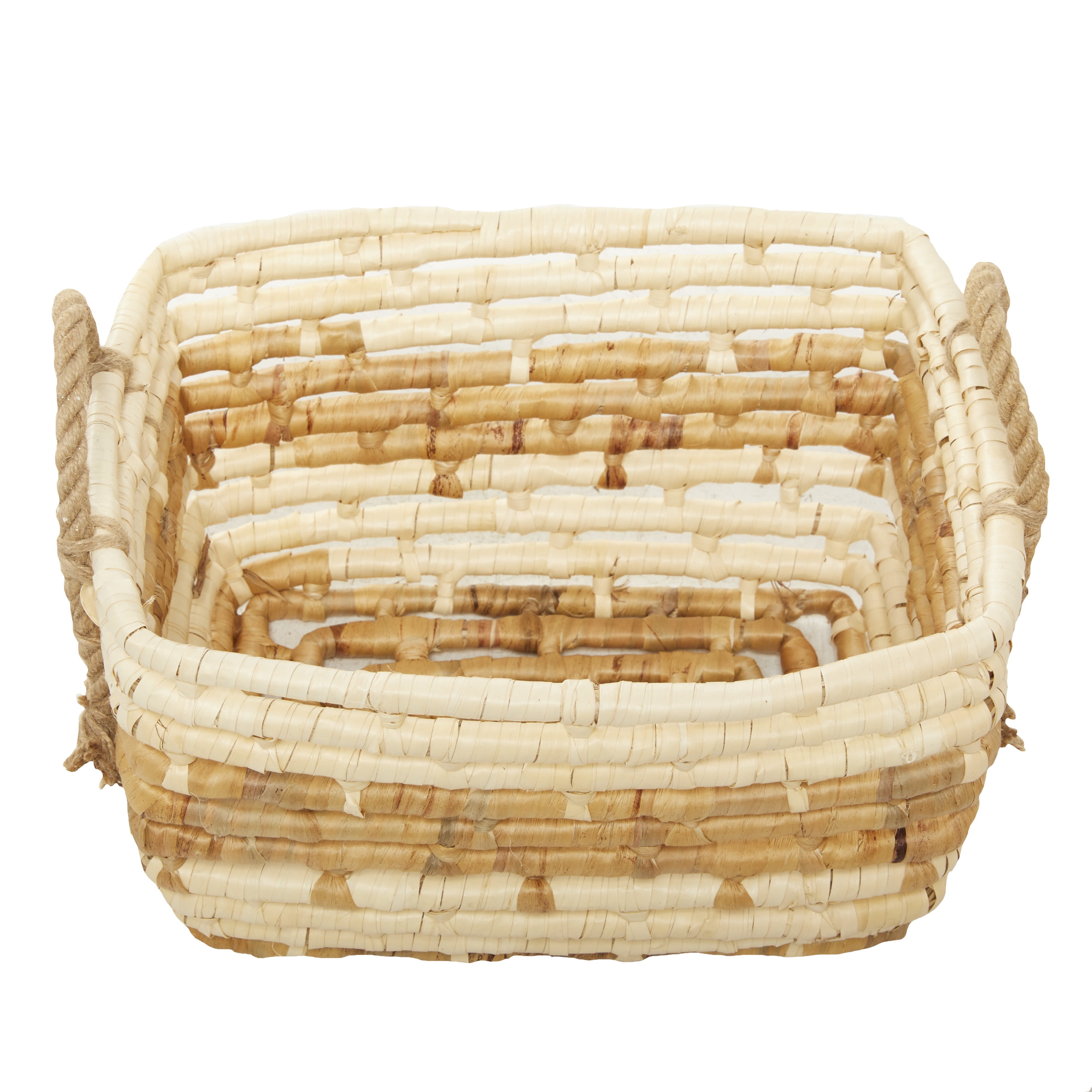 DecMode 16"W, 14"H Sea Grass Contemporary Storage Basket, Brown, 3-Piece