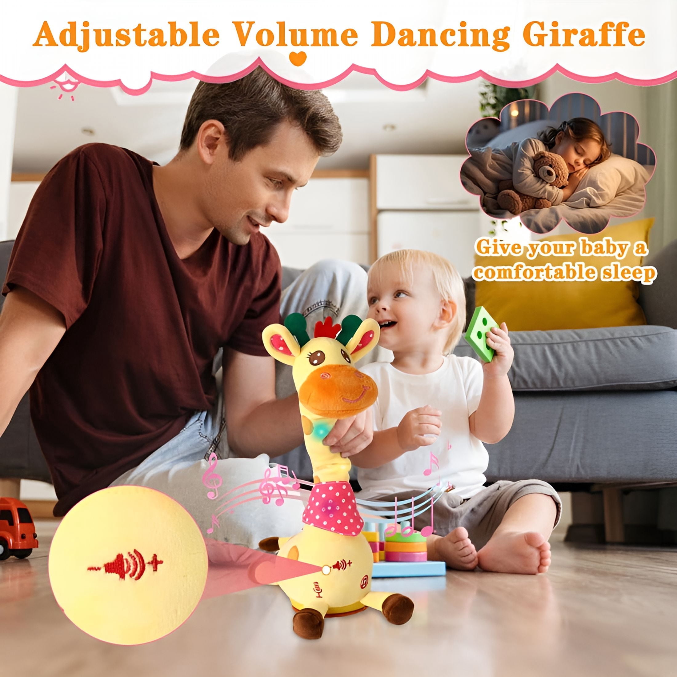 BESTSKY 2026 New Giraffe Stuffed Animal Baby Toys – Musical Plush,Adjustable Volume,15S Recording,Fits Indoor/Outdoor for Nursery,Bedroom,Playroom,Stroller Cute Gift(1Pc)
