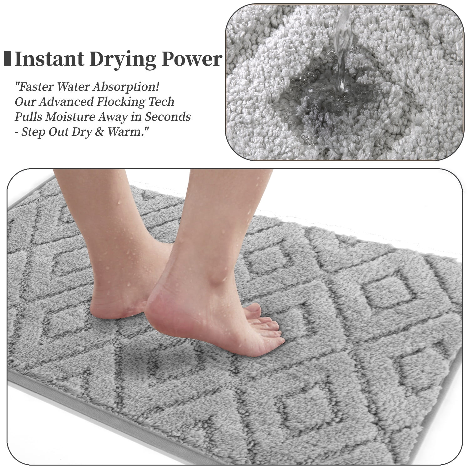 Yamaziot 3pcs Bathroom Rugs Set with U-Shaped Mat, Non Slip, Quick Drying, Ultra Soft and Water Absorbent Bath Rug Carpet Machine Washable Rug, Gray