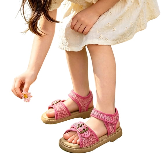 WAYUTE Girls Shoes Fashionable Strap Flat Sole Shoes Hook and Loop Beach Shoes for Big Kids and Youth Walking Summer Outdoor