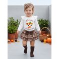 thumbnail image 3 of RUINIXCW Baby Girls Thanksgiving Clothes, Long Sleeve Letters Turkey Romper with Plaid Shorts Headband Socks, 3 of 9