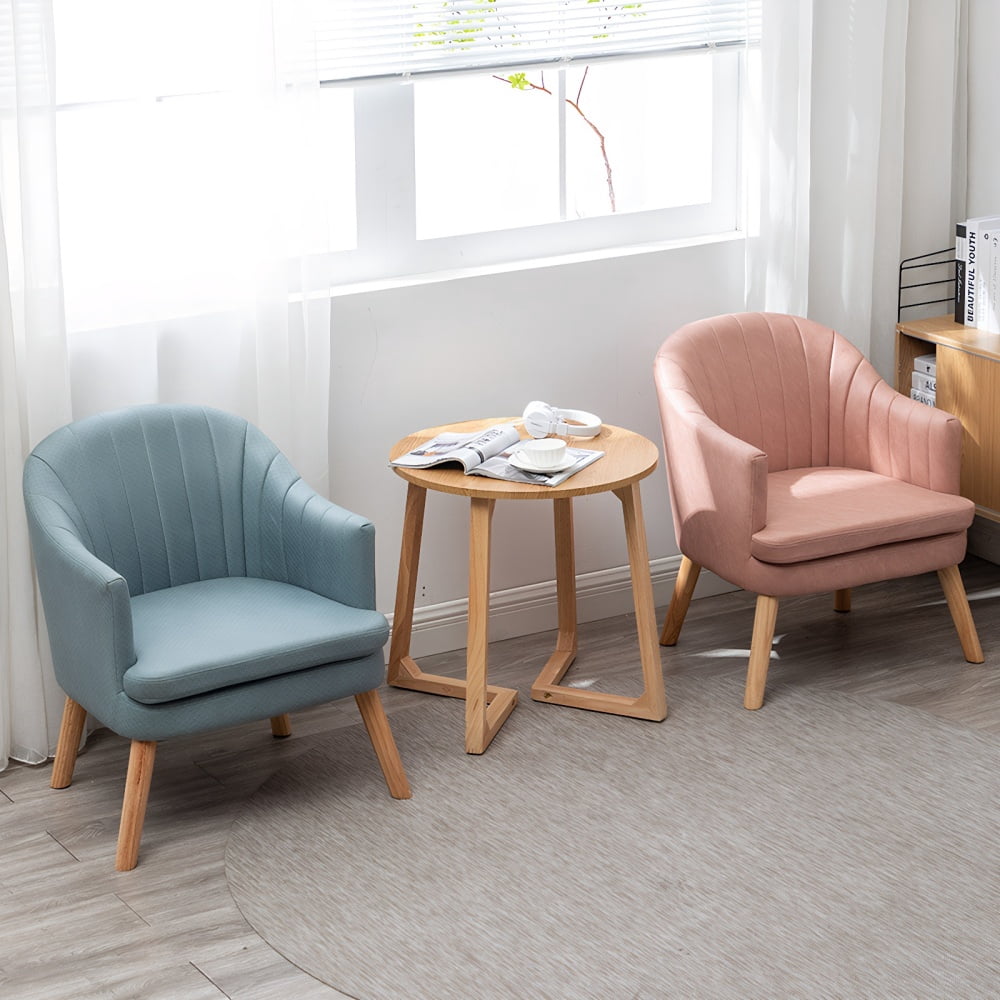 24" Round End Table, Mid Century Modern Solid Wood Sofa Side Table with V-Shaped Legs, Small Coffee Table for Small Space Living Room, Nightstand for Bedroom, Natural