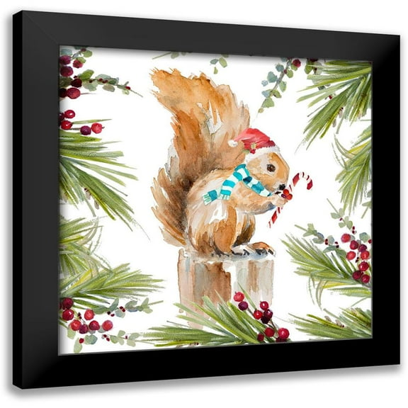Loreth, Lanie 12x12 Black Modern Framed Museum Art Print Titled - Holiday Squirrel