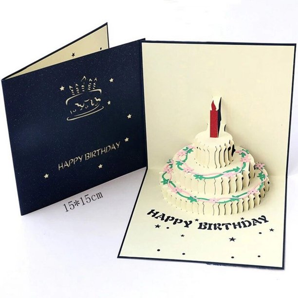 Tarjeta postal de feliz cumpleaños Vintage cortada con láser, tarjetas de regalo de felicitación, 3D papel en blanco, invitaciones emergentes hechas a mano, personalizadas con sobre