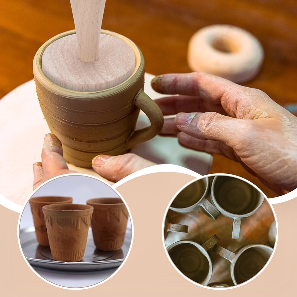 Cup Pottery Tool Wood Curved Plaster Tools Wooden Pottery Shaper Tools with Handle Blanched Almond Ceramics Shaping Tool for DIY Handmade Mugs Vases Clay 3.89"x8.54" DIY