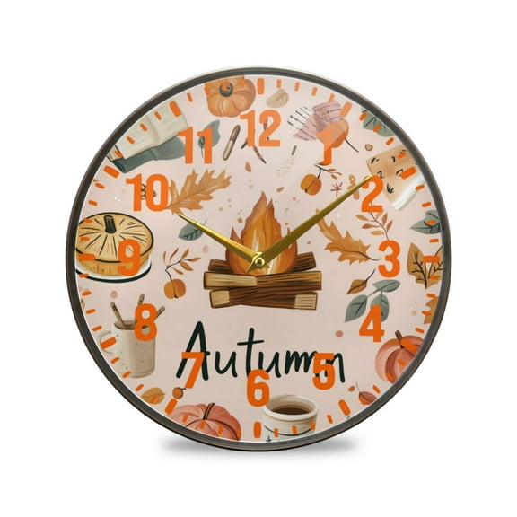 Yayeee Wall Clock Battery Operated 9.5" Silent Quartz Non-Ticking for Living Room Decor, Campfire Pattern