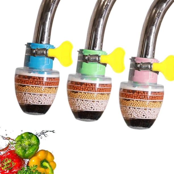 Filtro de agua para grifo de 3 piezas para fregadero de cocina, purificador de limpieza de carbón activado con interfaz universal, a prueba de salpicaduras y ahorro de agua (filtración de 6 capas) Rojo Verde