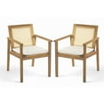 thumbnail image 2 of Christopher Knight Home Mid-century Modern Acacia Wood Patio Dining Chairs with Cushions, Wicker Backrest, Set of 2, 2 of 15