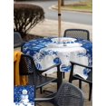 thumbnail image 4 of Outdoor Tablecloth with Umbrella Hole and Zipper, Navy Blue Christmas Square Table Cloth 54x54 Inch Waterproof Tablecloth, Snowman Xmas Snowflake Ball Winter Picnic Table Cover for Patio Camping, 4 of 7