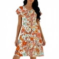 thumbnail image 4 of LNWUY Summer Dresses for Women 2026 Casual Loose Cap Sleeve Sundress Swing Button Down Floral Dress Beach Vacation Travel Outfit Orange L, 4 of 6