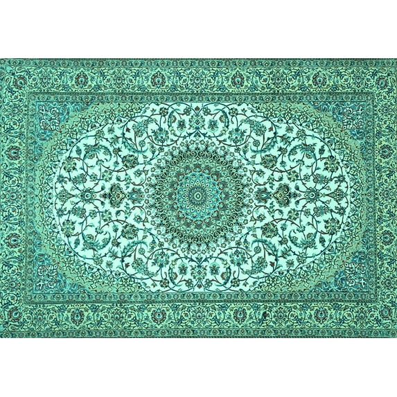 Ahgly Company Indoor Rectangle Medallion Turquoise Blue Traditional Area Rugs, 2' x 4'