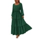 thumbnail image 1 of Vestido largo PRETTYGARDEN para mujer, manga larga, punto suizo, verde, 1 of 9