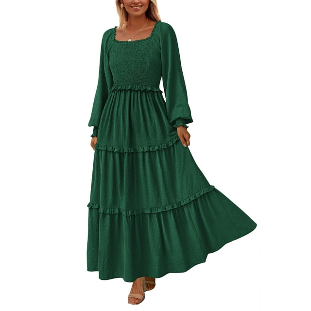 Vestido PRETTYGARDEN 2025 Maxi Verde Oscuro Manga Larga Talla S