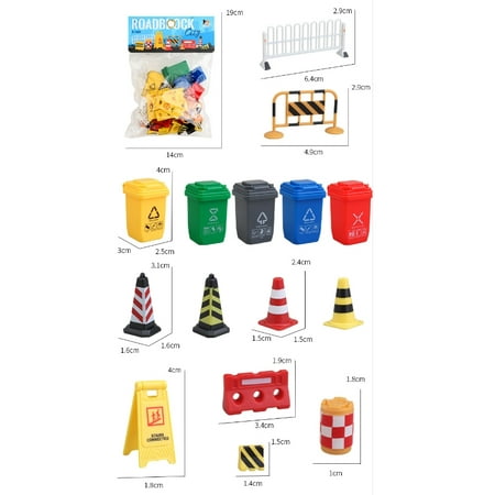 Road Signs for Kids, 33pcs Mini Traffic Signs Miniature Traffic Cones and Signs Mini Street Signs Playset Roadblocks Toys Mini Garbage Can Toy for Kids