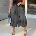 thumbnail image 2 of Levmjia Women Plus Size Wide Leg Capri Pants High Waisted Elastic Waist Loose Casual Baggy Harem Pants Cuffed Ankle Summer Beach Pants Daily Wear, 2 of 7
