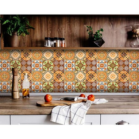 HomeRoots 400309 8 x 8 in. Golden Multi Orange Mosaic Peel & Stick Tiles