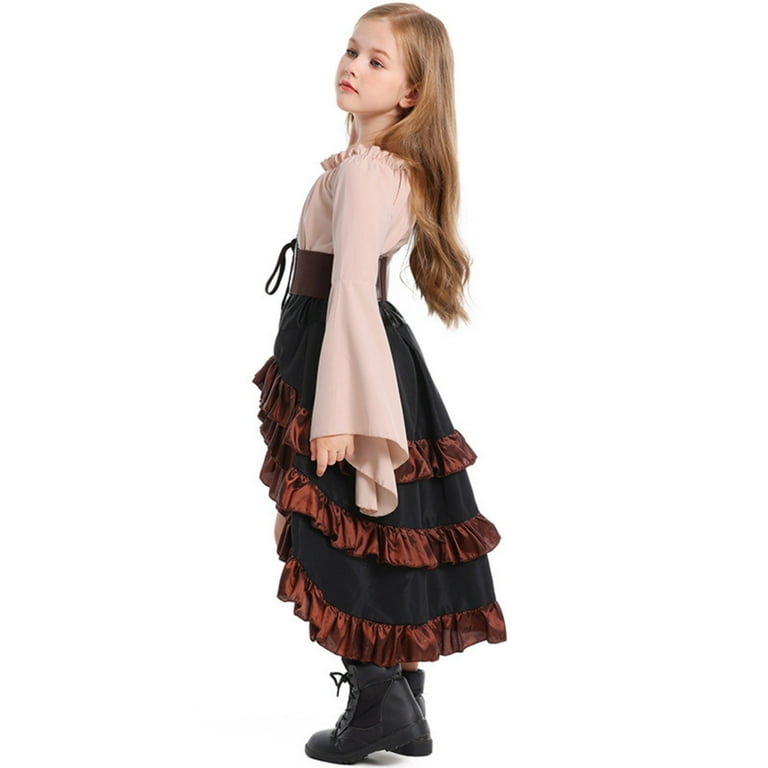 FAHXNVB Kids Girls Pirate Costume Renaissance Dress Steampunk Captain Long  Sleeve Buccaneer Dress Funny Birthday Party Play Outfits 3-8 Years -  Walmart.com