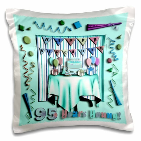 3dRose Birthday Room in Green Happy Birthday 95 Years Old - Pillow Case, 16 by