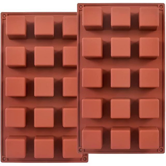 Molde cuadrado de silicona de 15 cavidades de 1,4 pulgadas, molde de cubo para hacer dulces de chocolate, pasteles, bandeja de cubitos de hielo, trufas de praliné, juego de 2