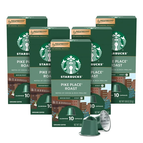 Starbucks By Nespresso Original Line, Pike Place Roast, Medium Roast Pods, 10 Count, 5 Pack