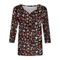 thumbnail image 4 of Nouveaux et Tendances T-Shirts Graphiques Uooqdmx pour Femmes, Hauts Boho pour Femmes, Hauts Floraux pour Femmes, Tunique Col en V 2025, Hauts de Printemps pour Femmes 2025, Rouge 2 TTG, 4 of 5