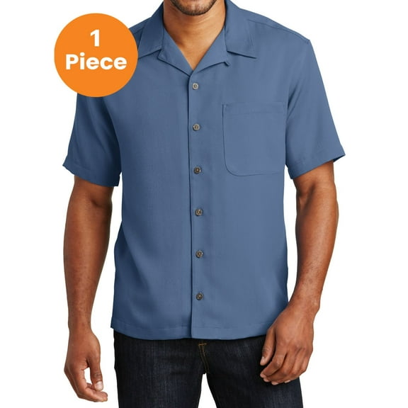 Port Authority S535 Easy Care Camp Shirt , Blue, M, Mens Casual Button Down Shirts