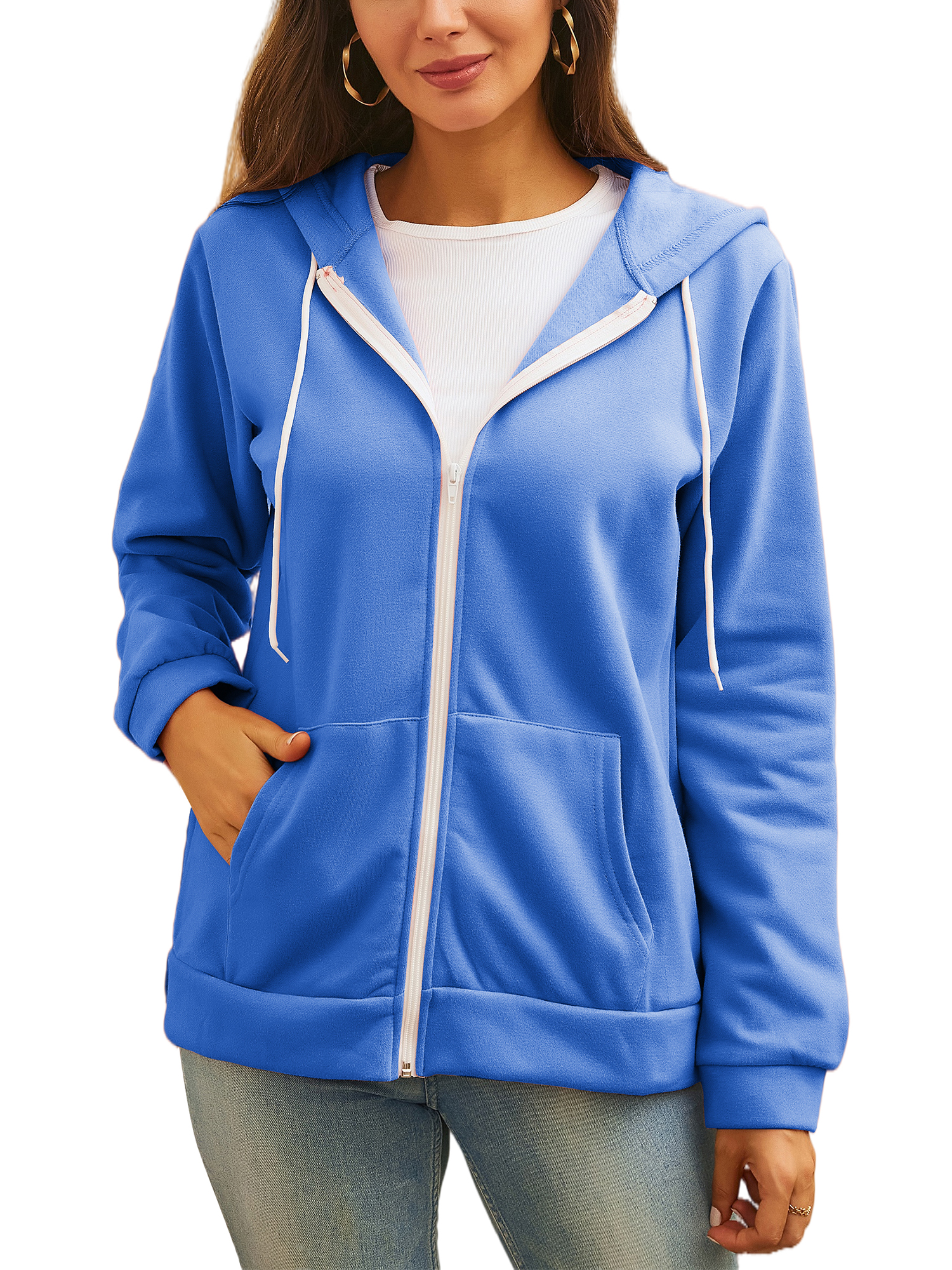 Women Lightweight Thin Full TieDye ZipUp Hoodie Jacket Sports Basic