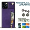 thumbnail image 6 of Crossbody Phone Case for iPhone 12 Pro Max Case with Card Holder for Women,iPhone 12 Pro Max Case Wallet with Strap Lanyard for Men,PU Leather Magnetic Clasp with Kickstand 6.7", Purple, 6 of 16