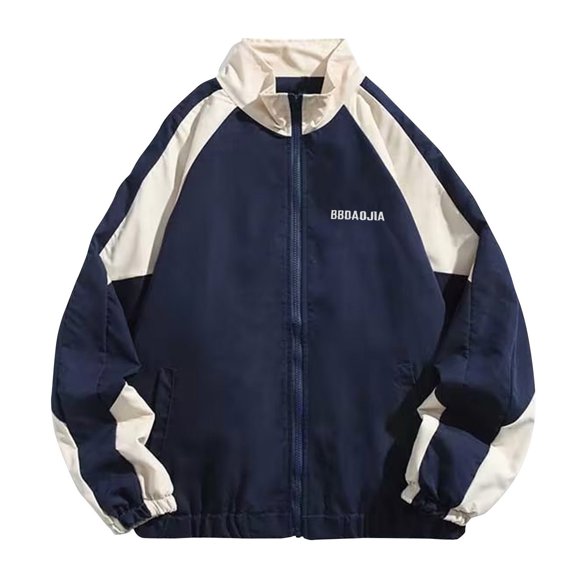 Zpanxa Men's Color Block Hooded Jacket Long Sleeve with Zipper Pocket, Casual Urban Coat for Street Style Fashion Navy L