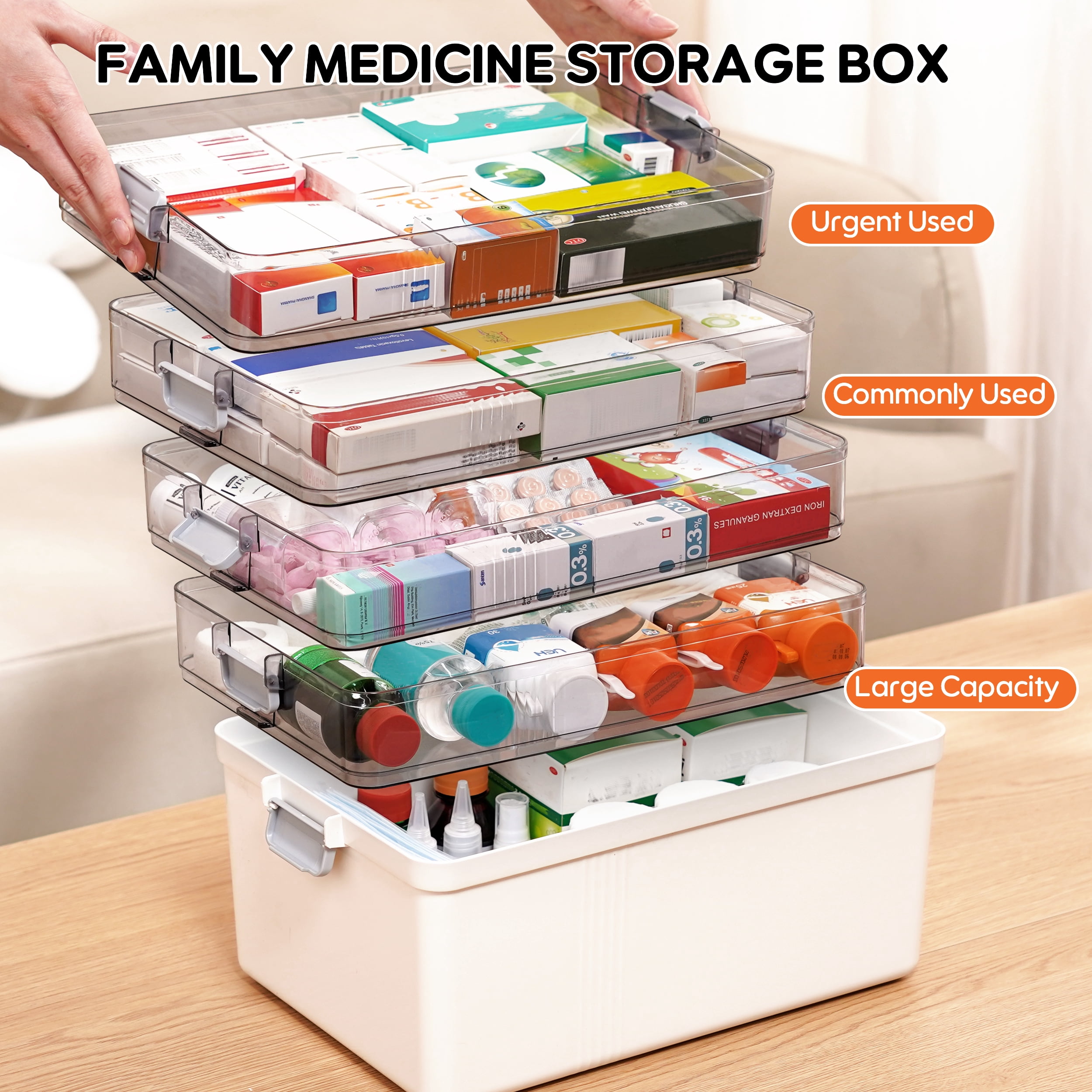 5 Layer Stackable storage bins with lid Stack & Carry Box Plastic Portable Handled with Removable Tray for Craft Adult