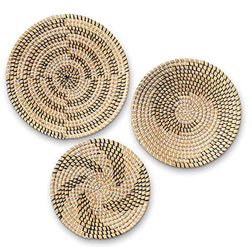 Set of 2 Wicker Trays ~ 18” and 16 BOHO Wall Art Designs ~ Flat Baskets