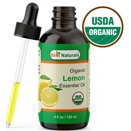 Best Naturals Certified Organic Lemon Essential Oil with Glass Dropper 4 FL OZ (120