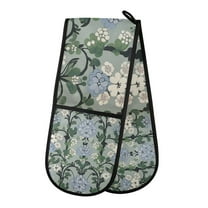 Yayeee Double Oven Mitt Kitchen Heat Resistant Baking 35" x7" Quilted Glove, Blue Blossom