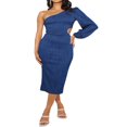 thumbnail image 1 of Elegant Pleated One Shoulder Cut Out Party Dress for Women, 1 of 7