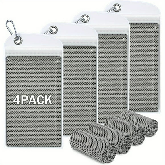 QUTETN 4 Pack 40"x12" Cooling Towels - Soft Breathable Microfiber & Foam for Gym, Yoga, Running, Hiking - Quick-Dry Chilly Sports Towels with Carrying Pouch, Yellow