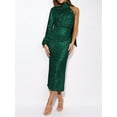 thumbnail image 2 of Arvbitana Women Long Dress Elegent Single Long Sleeve Evening Dress Turtleneck Sequined Slit Dress Cocktail Dress Solid Color Clothes for Party, 2 of 7
