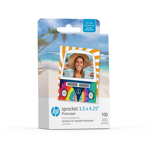 Papel fotográfico HP Sprocket Zink con respaldo adhesivo de 3.5 x 4.25 pulgadas, 100 unidades