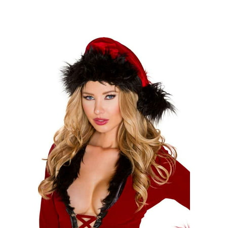 Roma Costume Fur Trimmed Hat Red/Black - One Size
