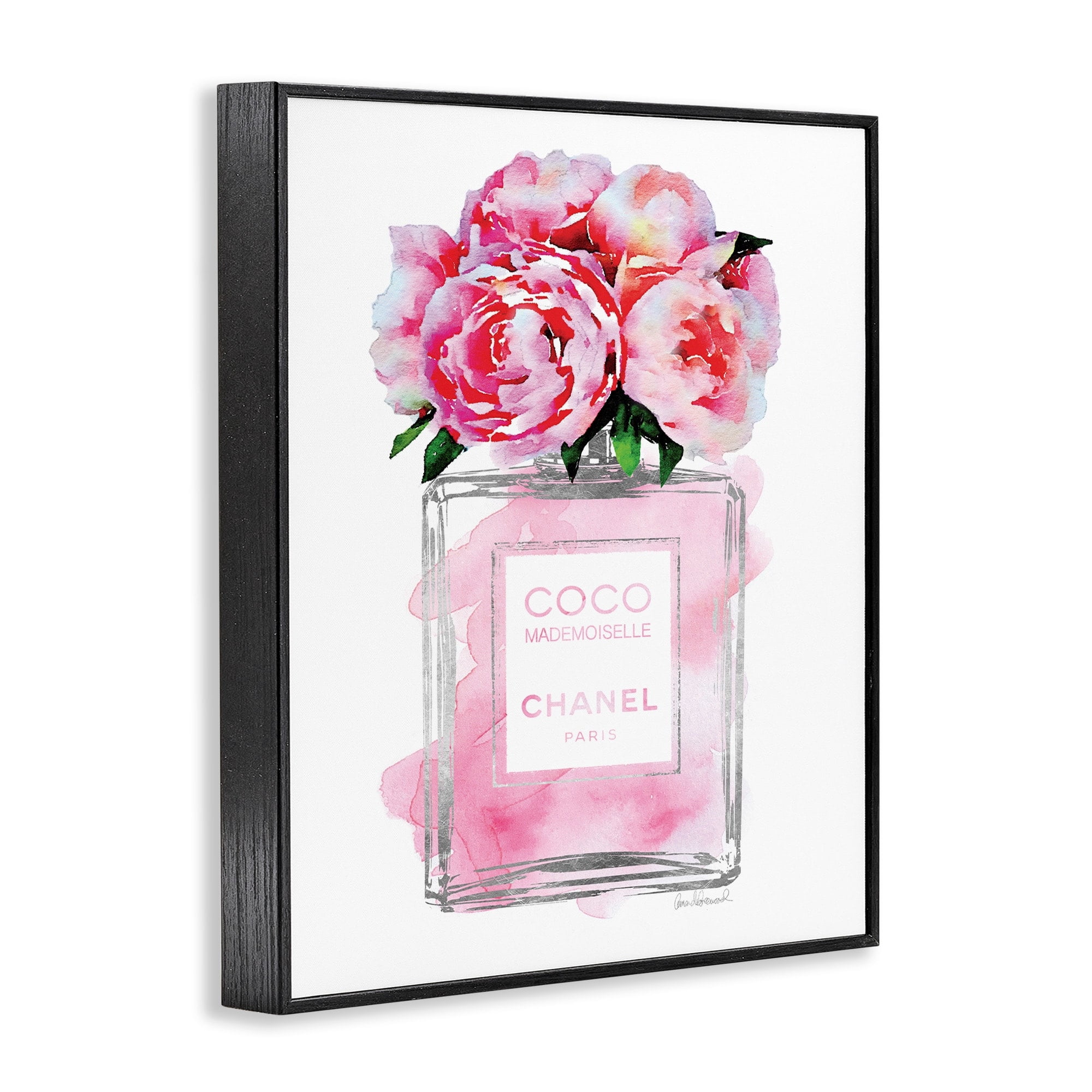 The Stupell Home Decor Collection Perfume Bottle with Peony Flowers Framed Giclee Wall Art