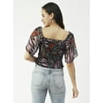 thumbnail image 2 of Moomaya Printed Flotter Sleeves Top For Women, Short Sleeve Smocked Crop Top, 2 of 8