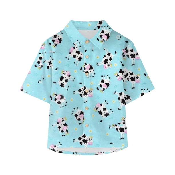 Gibobby Tirantes Para Camisa Ropa occidental para bebés y niños pequeños, camisas con estampado de , camisetas de manga corta con botones y cuello de solapa, camisetas de vera(Rosa, 5-6 Años)