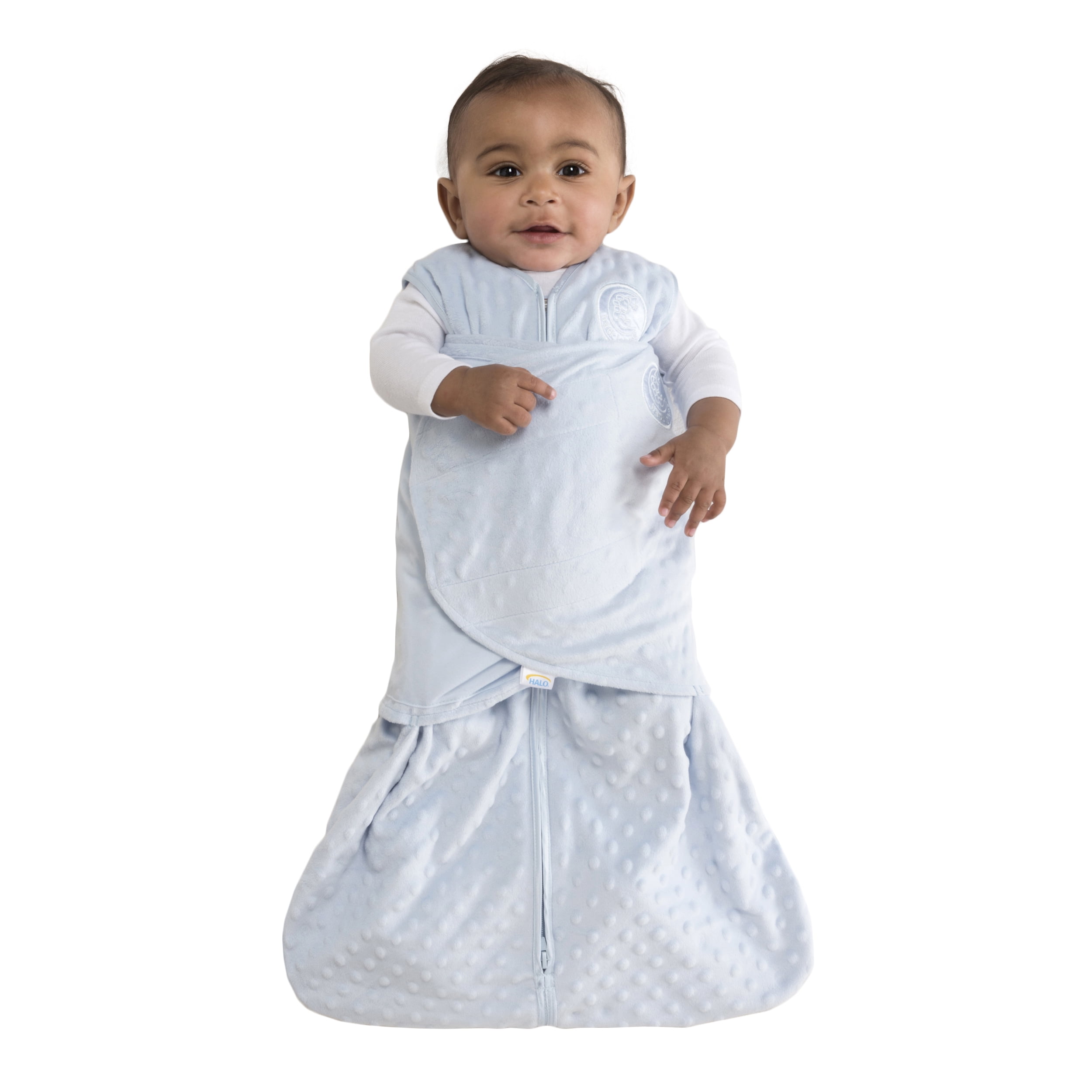 HALO SleepSack Swaddle, Plushy Dot Velboa, Blue, Newborn, Boys, 0-3 Months