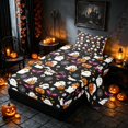 thumbnail image 2 of Homewish Halloween Cute Ghost Pumpkin Twin Sheets, Bat Skull Candy Bedding, Black Orange White, 3-Piece (1 Flat Sheet, 1 Fitted Sheet and 1 Pillowcase), 2 of 6