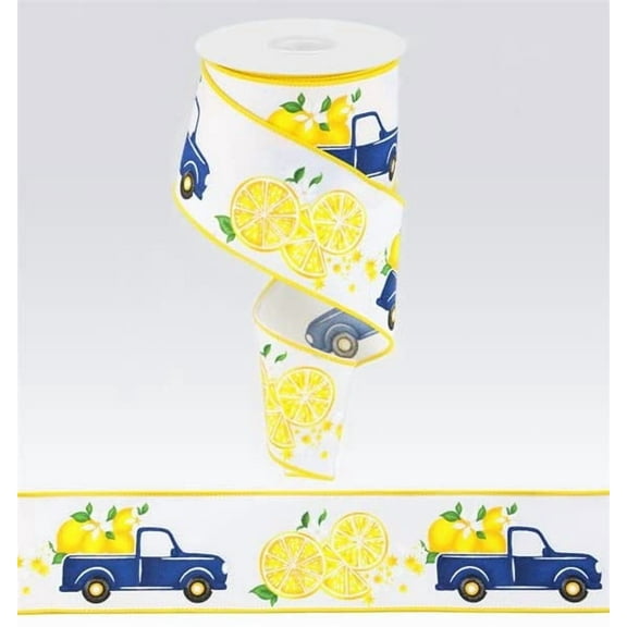 Lemon Wired Ribbon, Yellow and Blue Accent Item for Making Vibrant & Colorful Spring and Summer Wreaths, 2.5 Inch x 10 Yard, Truck, Lemonade