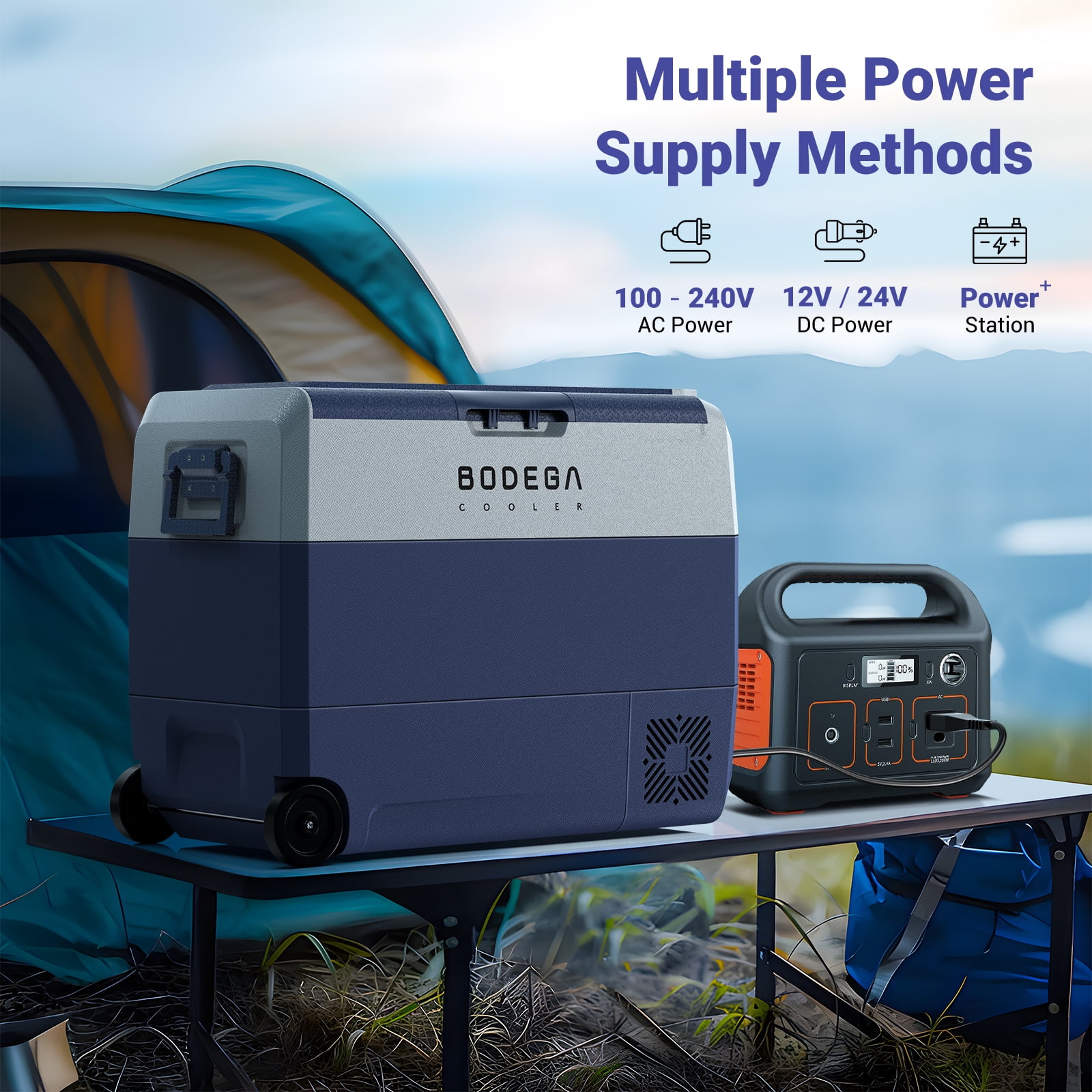 Bodega 12 Volt Car Refrigerator 64 Quart Portable Freezer APP Control for Camping Outdoor APP Control, Blue