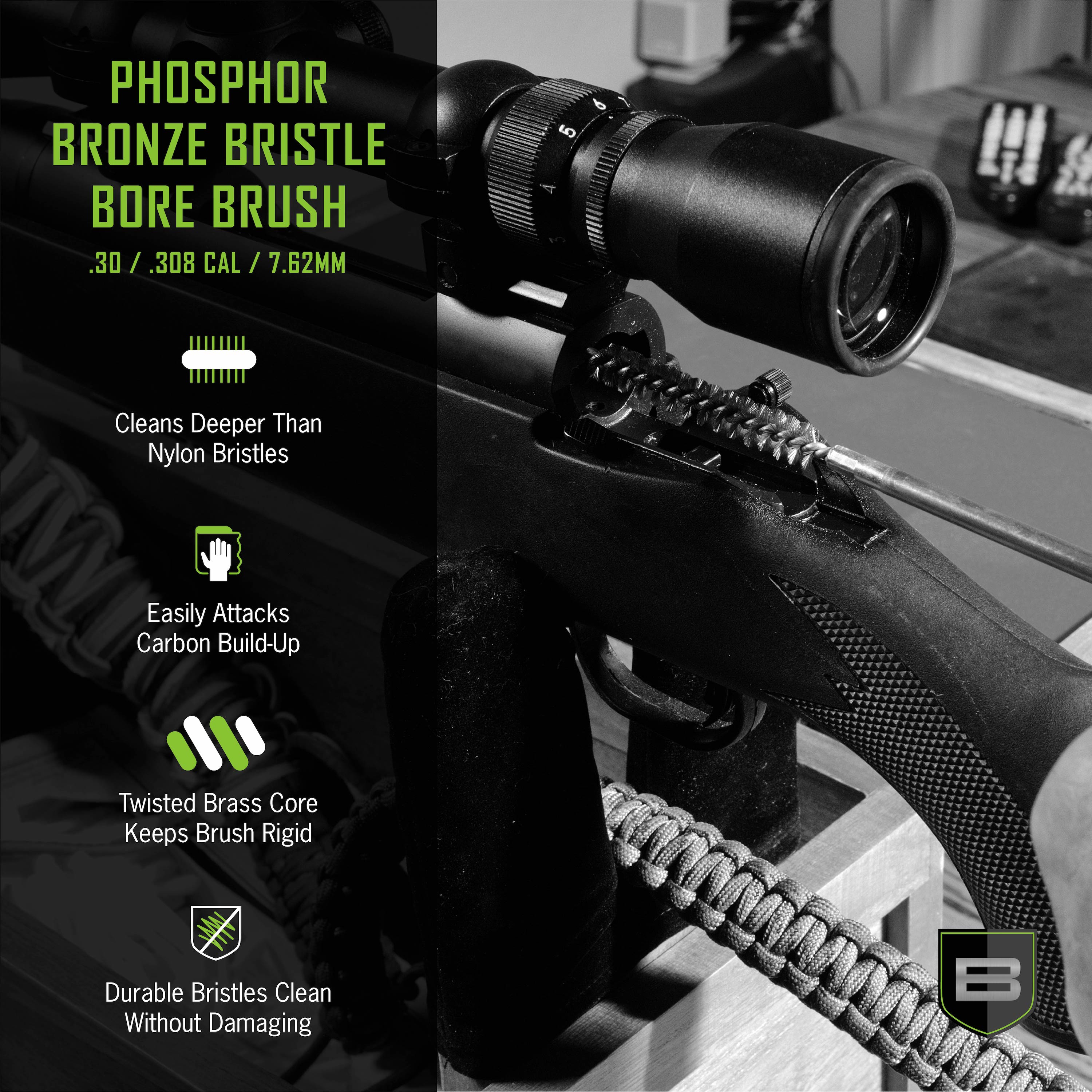 Breakthrough Clean Technologies® Phosphorus Bronze Bristle Bore Brush, .30, .308 Cal. & 7.62mm, BT-30PBBB