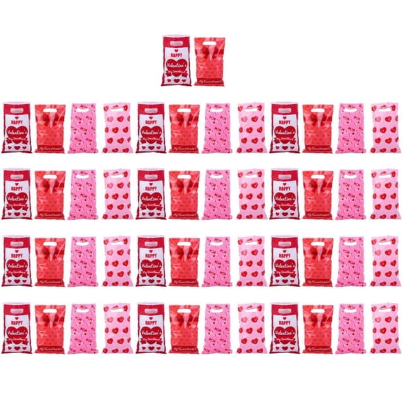 YIEMEEN Pack of 50pcs Valentine's Day Bags Candy Biscuit Flat Pocket OPP Handbags
