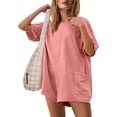 thumbnail image 3 of WILLBEST Vêtements d'Automne Femmes Mode Imprimé Uni Décontracté Manches Courtes Col Rond Shorts Combinaison Pantalon Slim Femmes, 3 of 6
